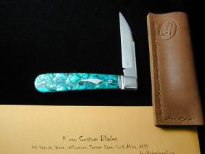 Kroo ALVS Green Abalone Mamba Swayback Wharncliffe Jack Knife S. Africa 4" Closed RWL34 SS Blade