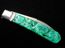 Kroo ALVS Green Abalone Mamba Swayback Wharncliffe Jack Knife S. Africa 4" Closed RWL34 SS Blade