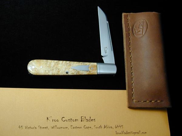 Kroo Maple Burl Wood Lambsfoot Fancy Jack Knife South Africa 3.75" Closed RWL34 SS Blade Fileworked