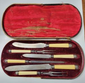 Antique Edwardian Era English GampSC Ivory amp Sterling Carving Set