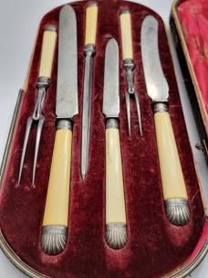 Antique Edwardian Era English G&S.C Ivory & Sterling Carving Set