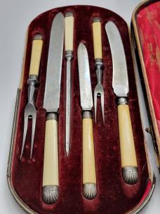 Antique Edwardian Era English G&S.C Ivory & Sterling Carving Set