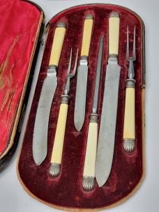 Antique Edwardian Era English G&S.C Ivory & Sterling Carving Set