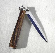 NEW A.G.A. CAMPOLIN 9" AUTOMATIC DOMINUS GENUINE STAG LEVER LOCK, NICKEL SILVER BOLSTERS - W/BOX 