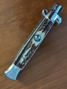 FRANK BELTRAME 23CM-9" DAMASCUS STAG BAYONET STILETTO WITH NICKEL SILVER BOLSTERS 