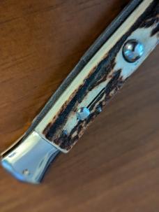 FRANK BELTRAME 23CM-9" DAMASCUS STAG BAYONET STILETTO WITH NICKEL SILVER BOLSTERS 