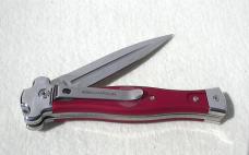 NEW AGA CAMPOLIN AUTOMATIC "ZERO" ANODIZED RED HANDLE POLISHED DAGGER BLADE 