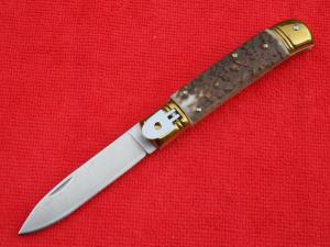 8quot Leverlock Automatic switchblade knife real Stag horn Handles Spear Point blade