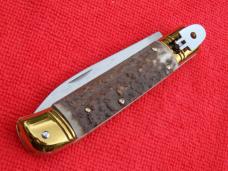 8"  Leverlock Automatic switchblade knife real Stag horn Handles Spear Point blade