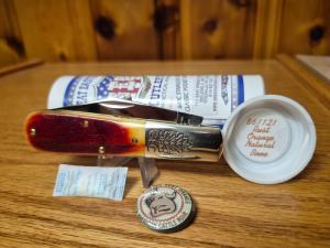 Great Eastern Cutlery 861121 Barlow Knife Rust Orange Natural Bone NewMint Tube Button 440C SS