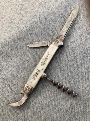 Antique RARE WESTER BROS., SCHLITZ BEER, Pearl Handled, Classic Bartender's Corkscrew Knife