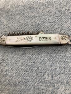 Antique RARE WESTER BROS., SCHLITZ BEER, Pearl Handled, Classic Bartender's Corkscrew Knife