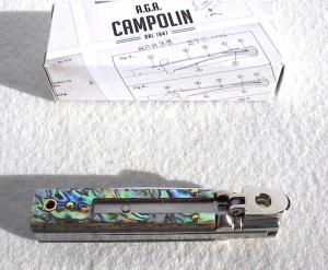 NEW A.G.A. CAMPOLIN 6" BEAUTIFUL ABALONE SHELL AUTOMATIC LEVER LOCK WITH BOX