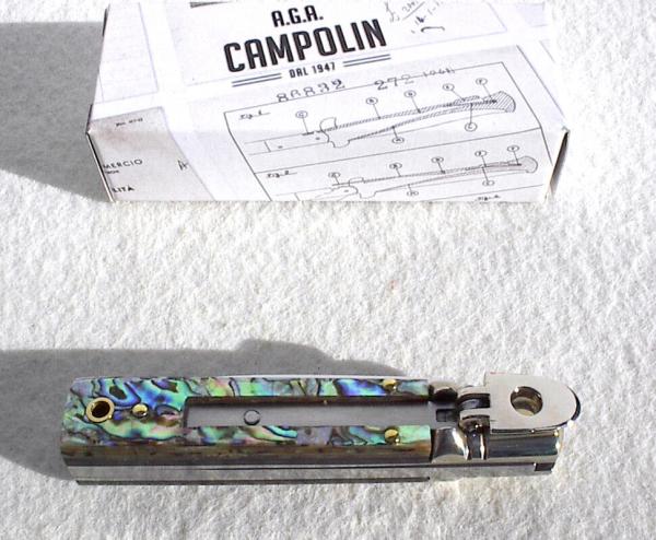 NEW A.G.A. CAMPOLIN 6" BEAUTIFUL ABALONE SHELL AUTOMATIC LEVER LOCK WITH BOX