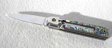 NEW A.G.A. CAMPOLIN 6" BEAUTIFUL ABALONE SHELL AUTOMATIC LEVER LOCK WITH BOX