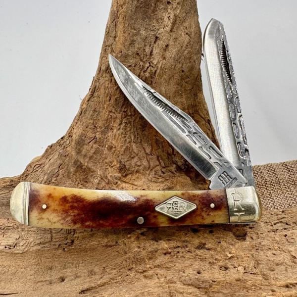 Rough Rider 1976 Heavy Forge Trapper Bone 2 Blade Folding Pocket Knife (159)