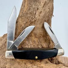 BUCK CADET 303 Pocket Knife USA Pre 1972 Black Sawcut Delrin 3 Blade Folder(192)