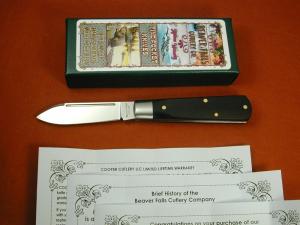 Beaver Falls Cutlery Smooth Ebony Wood Jack Knife from Cooper Cutlery Made in USA EBONY