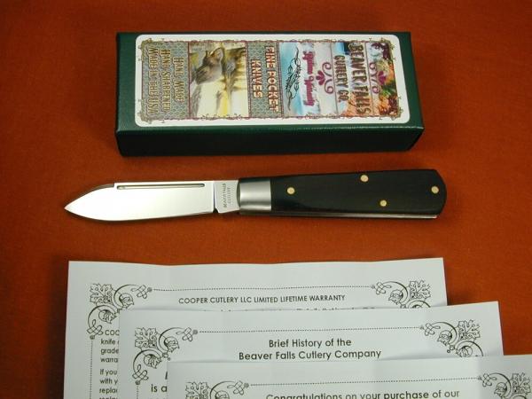 Beaver Falls Cutlery Smooth Ebony Wood Jack Knife from Cooper Cutlery Made in USA EBONY