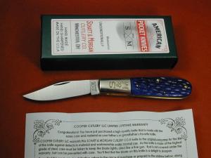 Schatt amp Morgan Blurple Jigged Bone Barlow Knife By Cooper Cutlery Rare C69B Clip Blade Made In USA 