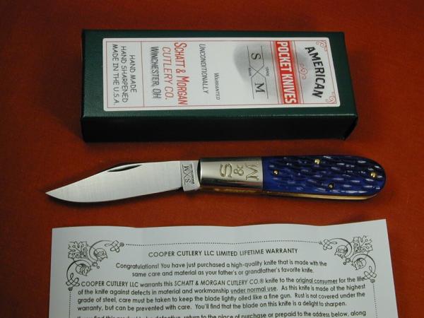 Schatt & Morgan Blurple Jigged Bone Barlow Knife By Cooper Cutlery Rare C69B Clip Blade Made In USA 