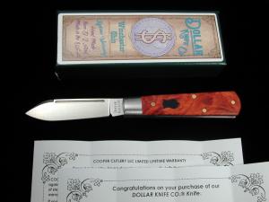 Dollar Knife Co Red Burl Maple Wood with Black Shield Jack Knife from Cooper Cutlery USA RBM BLS