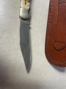Vintage Schrade USA 127UH folding knife and leather sheath