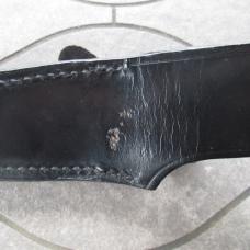 Vtg Olsen OK Hunting Knife w/ Leather Sheath Brass Finger Grip & Butt Used