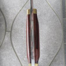 Vtg Olsen OK Hunting Knife w/ Leather Sheath Brass Finger Grip & Butt Used