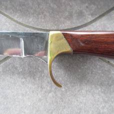 Vtg Olsen OK Hunting Knife w/ Leather Sheath Brass Finger Grip & Butt Used