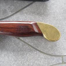 Vtg Olsen OK Hunting Knife w/ Leather Sheath Brass Finger Grip & Butt Used