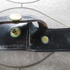 Vtg Olsen OK Hunting Knife w/ Leather Sheath Brass Finger Grip & Butt Used