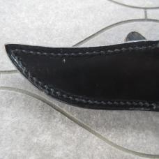Vtg Olsen OK Hunting Knife w/ Leather Sheath Brass Finger Grip & Butt Used