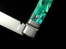 Kroo ALVS Green Abalone Sleeveboard Spear Knife 4" Closed RWL34 SS Blade Custom Made in South Africa