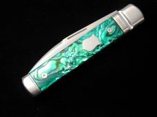 Kroo ALVS Green Abalone Sleeveboard Spear Knife 4" Closed RWL34 SS Blade Custom Made in South Africa