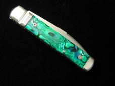 Kroo ALVS Green Abalone Sleeveboard Spear Knife 4" Closed RWL34 SS Blade Custom Made in South Africa