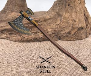 Viking Axe 40quot Stainless Steel Blade Two Handed Ashwood Handle Rune Artwork