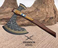 Viking Axe 40" Stainless Steel Blade Two Handed Ashwood Handle Rune Artwork