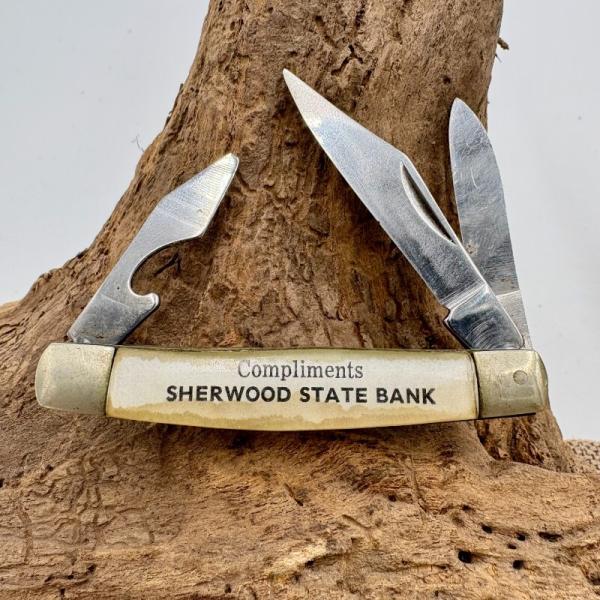 Stockman Vintage Pocket Knife with Bottle Opener Japan Sherwood St Bank (107)