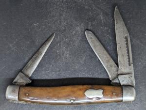 Rare 1900-1930 Witte Hardware 3 Blade Bone Handle Stockman Pocket Knife