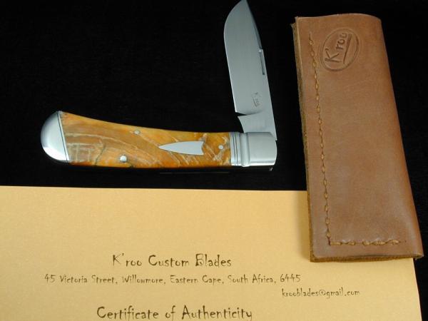 Kroo Blonde Rams Horn Drop Point Jack Knife 4 1/8" Closed RWL34 SS Blade Made in South Africa