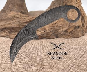 Damascus Steel Karambit Hunting Knife Custom Knifemaking Finger Ring BL127D