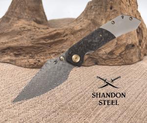 Kansept Knives Fenrir Folding Knife 35quot Damascus Steel Blade TitaniumCF Handle