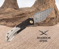 Kansept Knives Fenrir Folding Knife 3.5" Damascus Steel Blade Titanium/CF Handle
