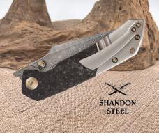 Kansept Knives Fenrir Folding Knife 3.5" Damascus Steel Blade Titanium/CF Handle