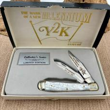 Y2K Faux Pearl Trapper Folding Traditional 2 Blade Pocket Knife NIB  (1)