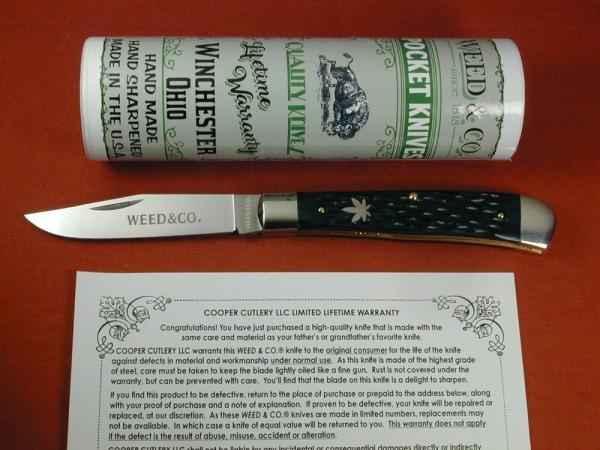 Weed & Co. Green Jigged Bone Trapper Knife NIT from Cooper Cutlery USA 5119GJB
