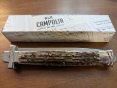  NIB 11"- 28 cm A.G.A. Campolin Alpine Stag Horn Maltese Automatic Lockback Stiletto