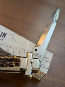  NIB 11"- 28 cm A.G.A. Campolin Alpine Stag Horn Maltese Automatic Lockback Stiletto
