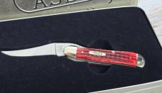 2000 Case XX Pocket Worn Old Red Bone Russlock In Tang Stamp Tin